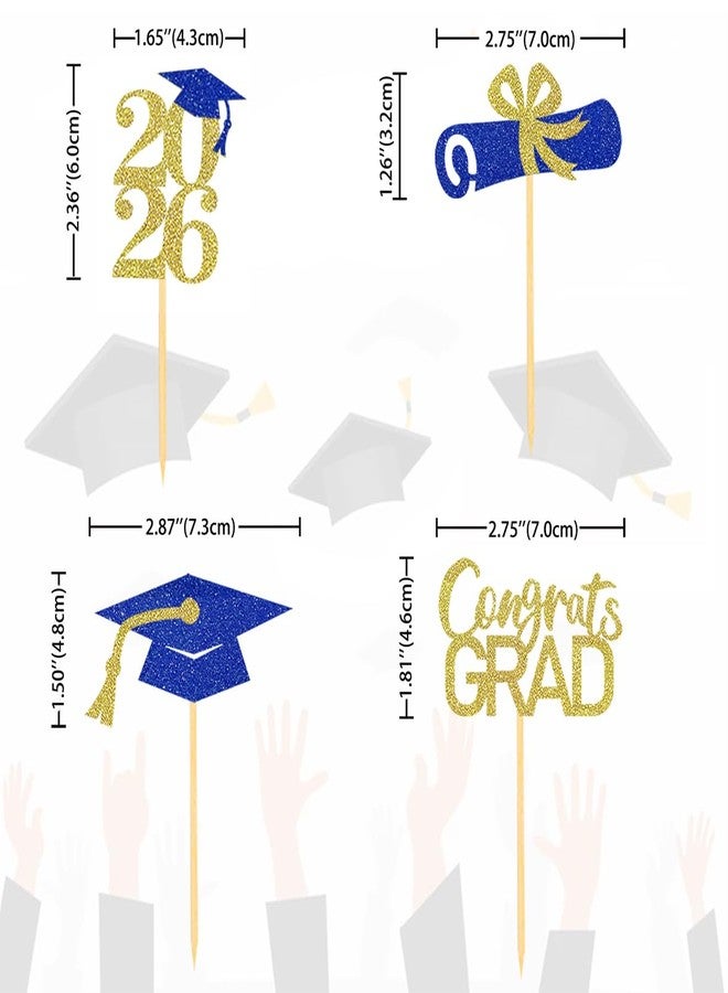 Moitkptt 24Pcs Graduation Cupcake Toppers, Graduation Decorations Class of 2026 Cupcake Toppers (Blue Gold) - Image 3