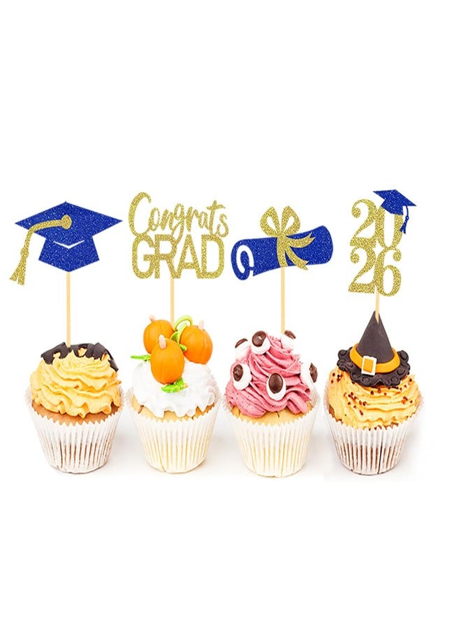 Moitkptt 24Pcs Graduation Cupcake Toppers, Graduation Decorations Class of 2026 Cupcake Toppers (Blue Gold) - Image 4