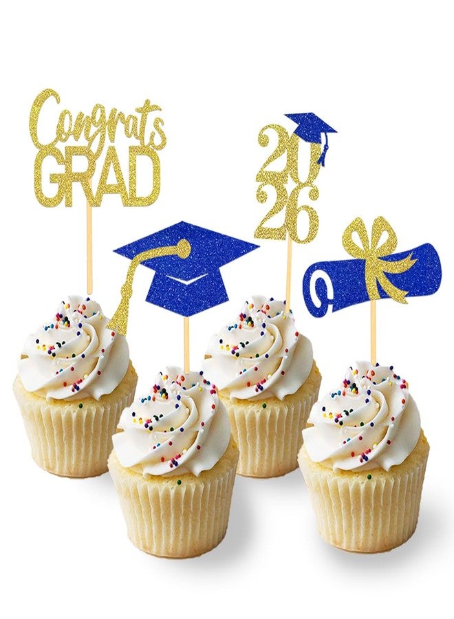 Moitkptt 24Pcs Graduation Cupcake Toppers, Graduation Decorations Class of 2026 Cupcake Toppers (Blue Gold) - Image 1