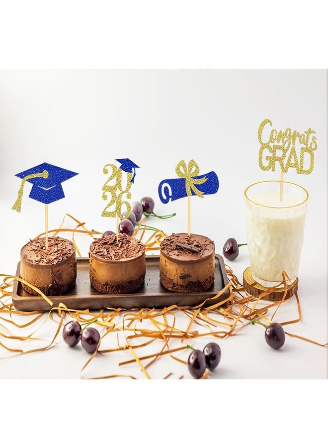 Moitkptt 24Pcs Graduation Cupcake Toppers, Graduation Decorations Class of 2026 Cupcake Toppers (Blue Gold) - Image 2