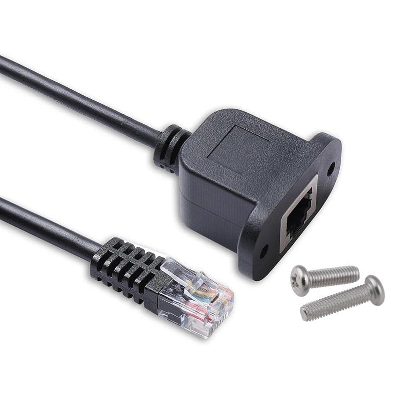 JuHXenWire RJ11 RJ12 Straight Through Wired 6P6C Female Panel Mount to 6P6C Male Extension Cable (1M,Straight Through) - Image 1