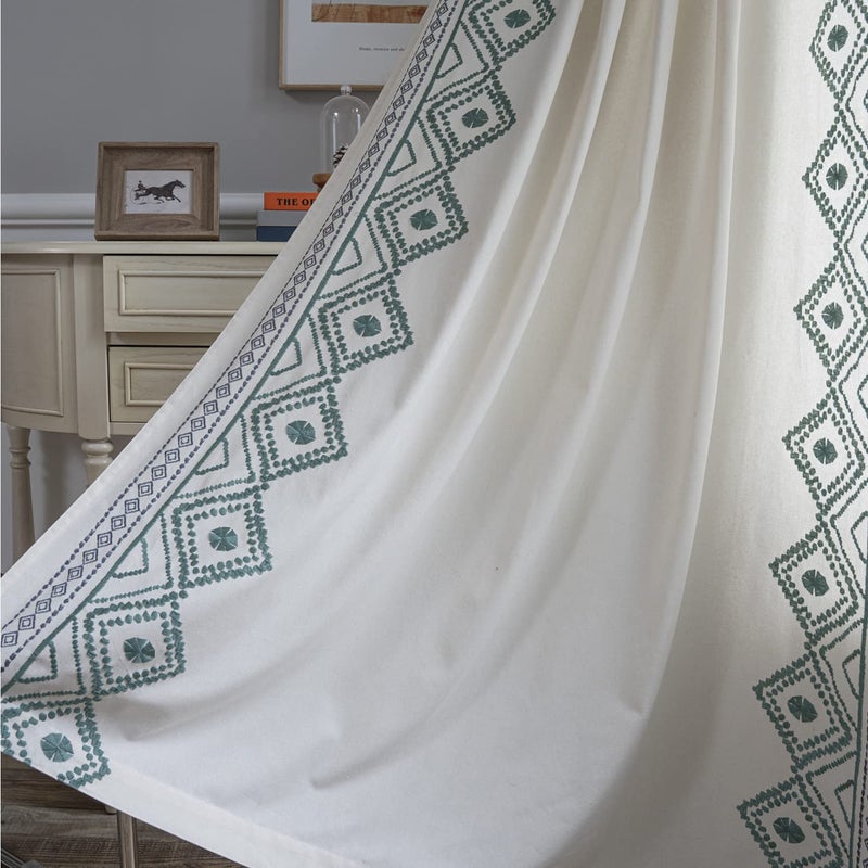 ColorBird Boho Curtains Living Room, Embroidered Light Filtering Curtains 84 inches Long, 2 Panels Bedroom Window Panels for Nursery Dining - Image 1