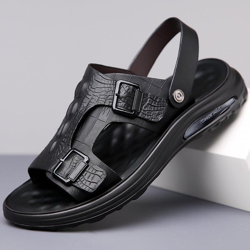 Men'S Sandals Summer Men'S Genuine Leather Men'S Shoes Beach Sandals Plaid Handmade Breathable Large Size Men'S Outdoor Sandals - Image 3