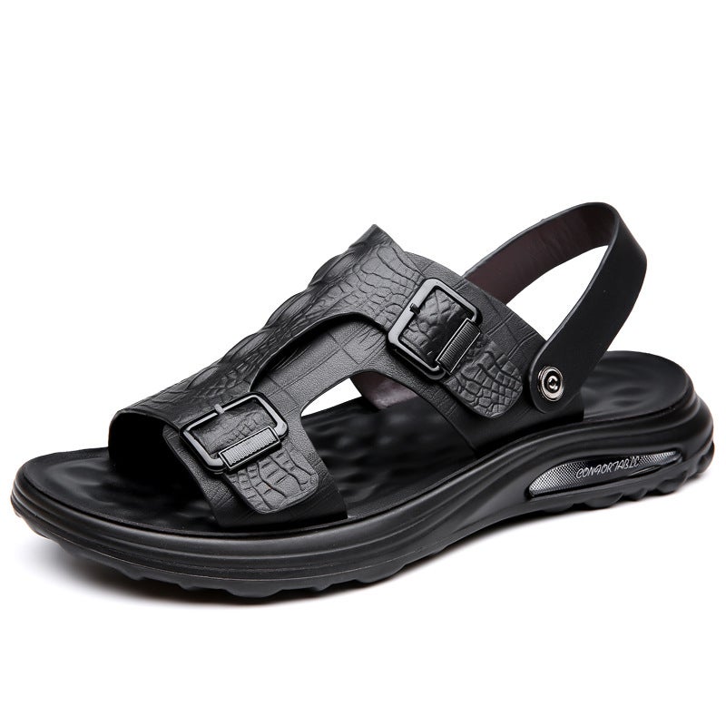 Men'S Sandals Summer Men'S Genuine Leather Men'S Shoes Beach Sandals Plaid Handmade Breathable Large Size Men'S Outdoor Sandals - Image 5