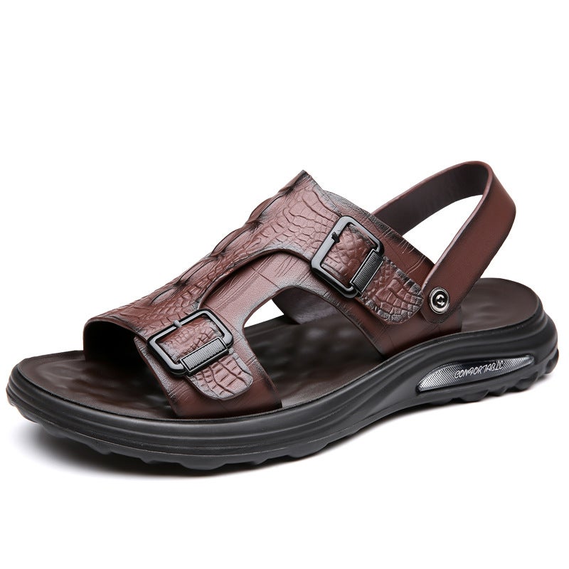 Men'S Sandals Summer Men'S Genuine Leather Men'S Shoes Beach Sandals Plaid Handmade Breathable Large Size Men'S Outdoor Sandals - Image 4