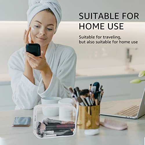 Roybens 3Pcs Crystal Clear PVC Travel Toiletry Bag Kit for Women Men, Waterproof Vinyl Organizer Clear Makeup Bags with Zipper Handle Straps, Cosmetic Bag Pouch Carry on Airport Airline Compliant Bag Handbag - Image 4