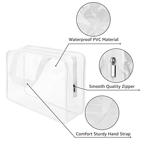 Roybens 3Pcs Crystal Clear PVC Travel Toiletry Bag Kit for Women Men, Waterproof Vinyl Organizer Clear Makeup Bags with Zipper Handle Straps, Cosmetic Bag Pouch Carry on Airport Airline Compliant Bag Handbag - Image 5