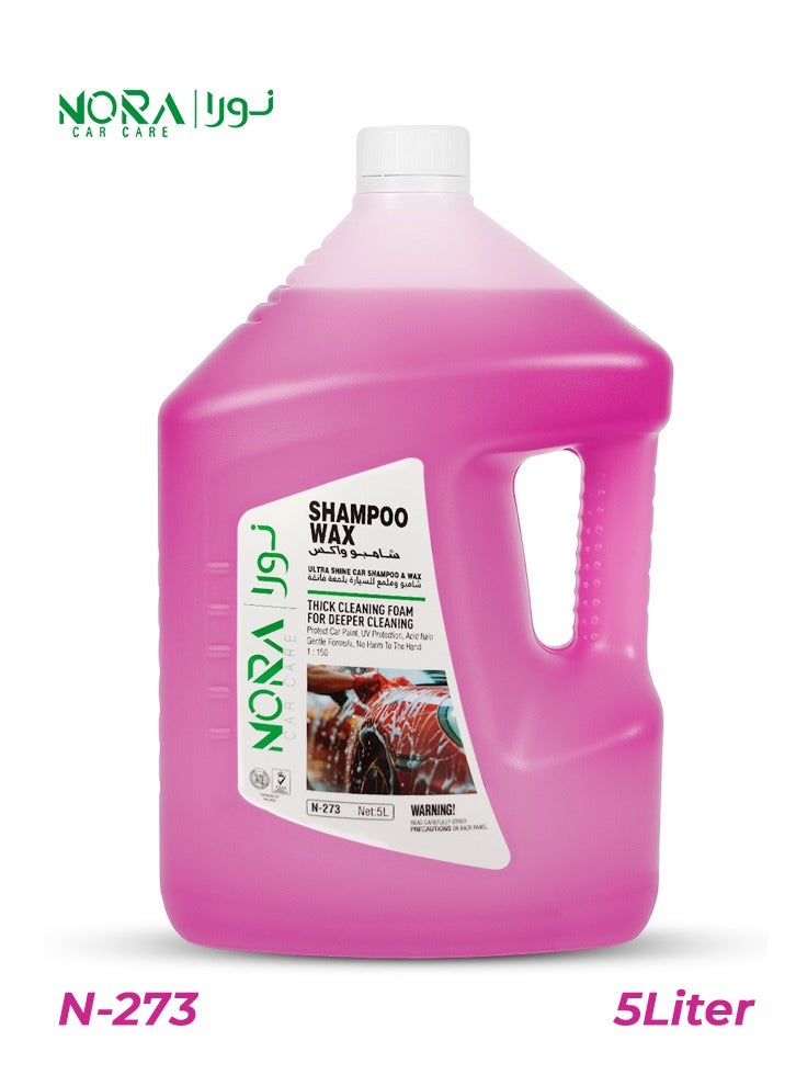 NORA Car Care Shampoo Wax N-273, 5L Ultra Shine Car Wash & Wax, Thick Cleaning Foam, pH Balanced, Color Safe, Biodegradable, Protects Paint, UV Protection, Lemon Fragrance, For Car Exterior, Tyres, Plastic & Vinyl Parts - Image 1
