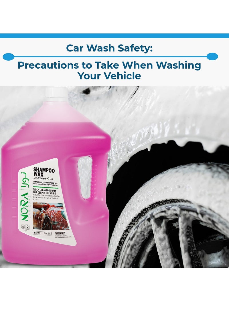 NORA Car Care Shampoo Wax N-273, 5L Ultra Shine Car Wash & Wax, Thick Cleaning Foam, pH Balanced, Color Safe, Biodegradable, Protects Paint, UV Protection, Lemon Fragrance, For Car Exterior, Tyres, Plastic & Vinyl Parts - Image 4