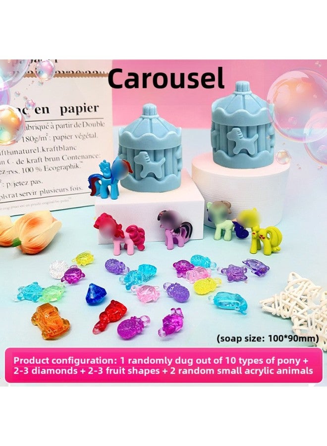 ألعاب أطفال يدوية الصنع من صنع يدوي من صابون قوس قزح للبحث عن الكنز وصندوق جبن أعمى وكشط الصابون وألعاب حفر أثرية من المصنع بالجملة - اللون: دائري (دمية حصان صغيرة عشوائية + 2-3 ماسات + 2-3 أحجار أناناس صغيرة + 2 حيوان أكريليك عشوائي) - Image 1