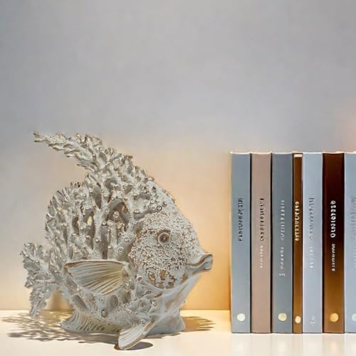 VVGIFTS ديكور شاطئي ساحلي من VVGIFTS تمثال سمكة الملائكة لزينة المكتب المنزلي أو الطاولة أو الرف أو الحمام (أبيض) - Image 4