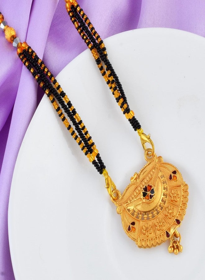 morir Gold Plated Mangalsutra with Floral and Crescent Design Pendant Jewelry for Women - Image 4