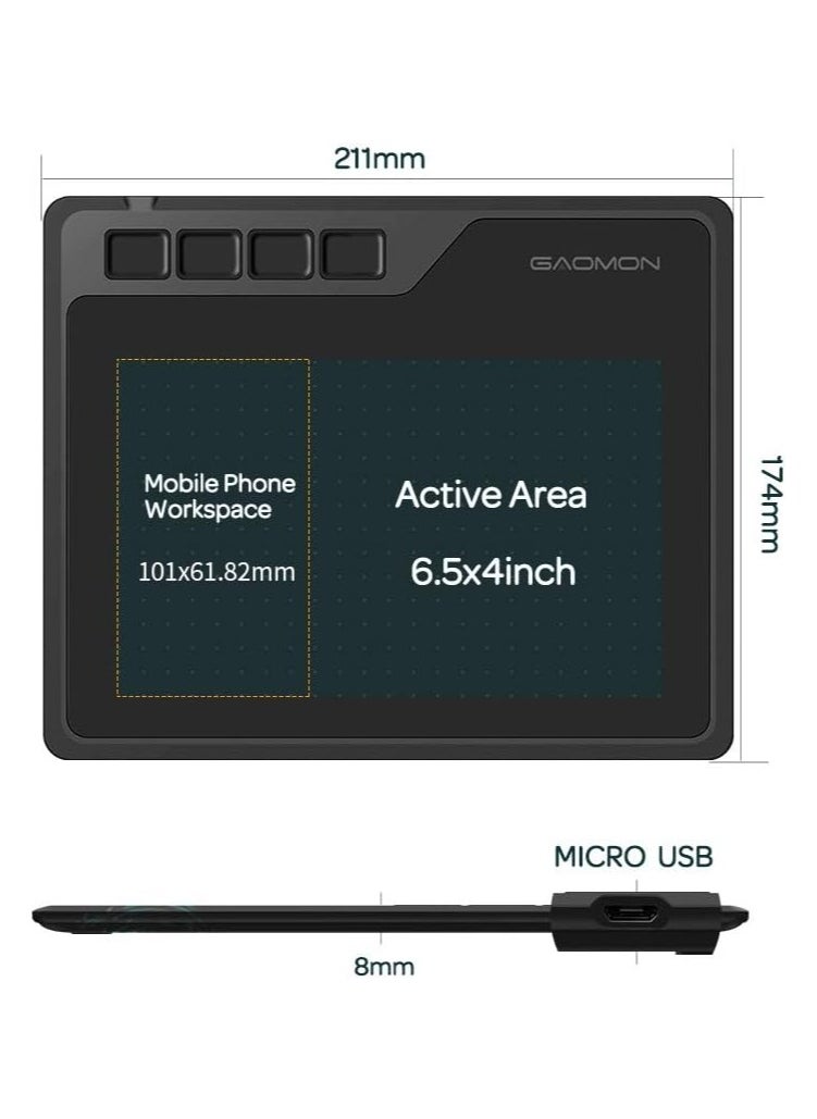 GAOMON - S620 OSU Ultrathin Graphics Tablet 6.5 x 4 Inches Drawing Digital Pen Tablet with 4 Express Keys and Battery-Free Pen with 8192 Levels - Image 1