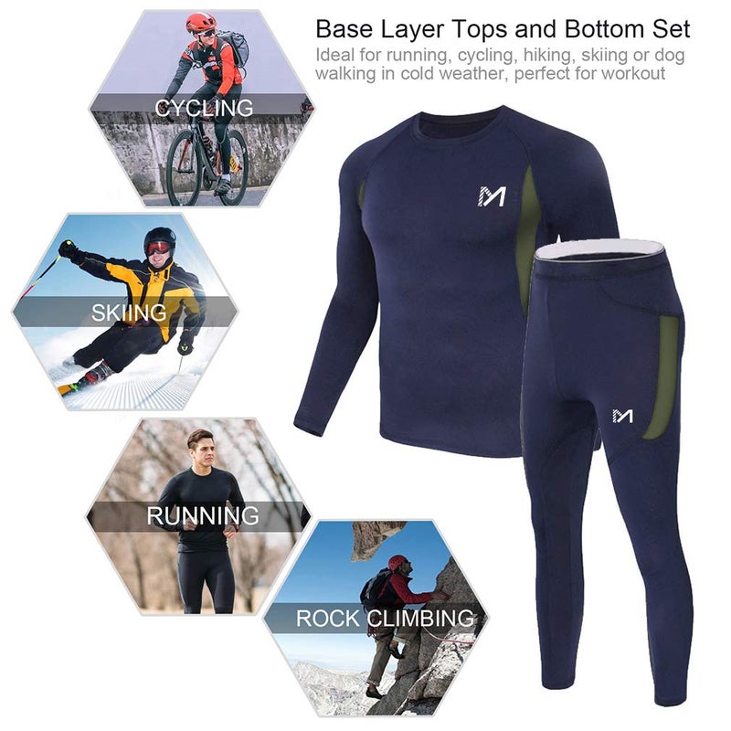 MEETYOO Thermal Underwear for Men, Winter Gear Long Johns Base Layer Top and Bottom Set for Skiing Running Blue - Image 4