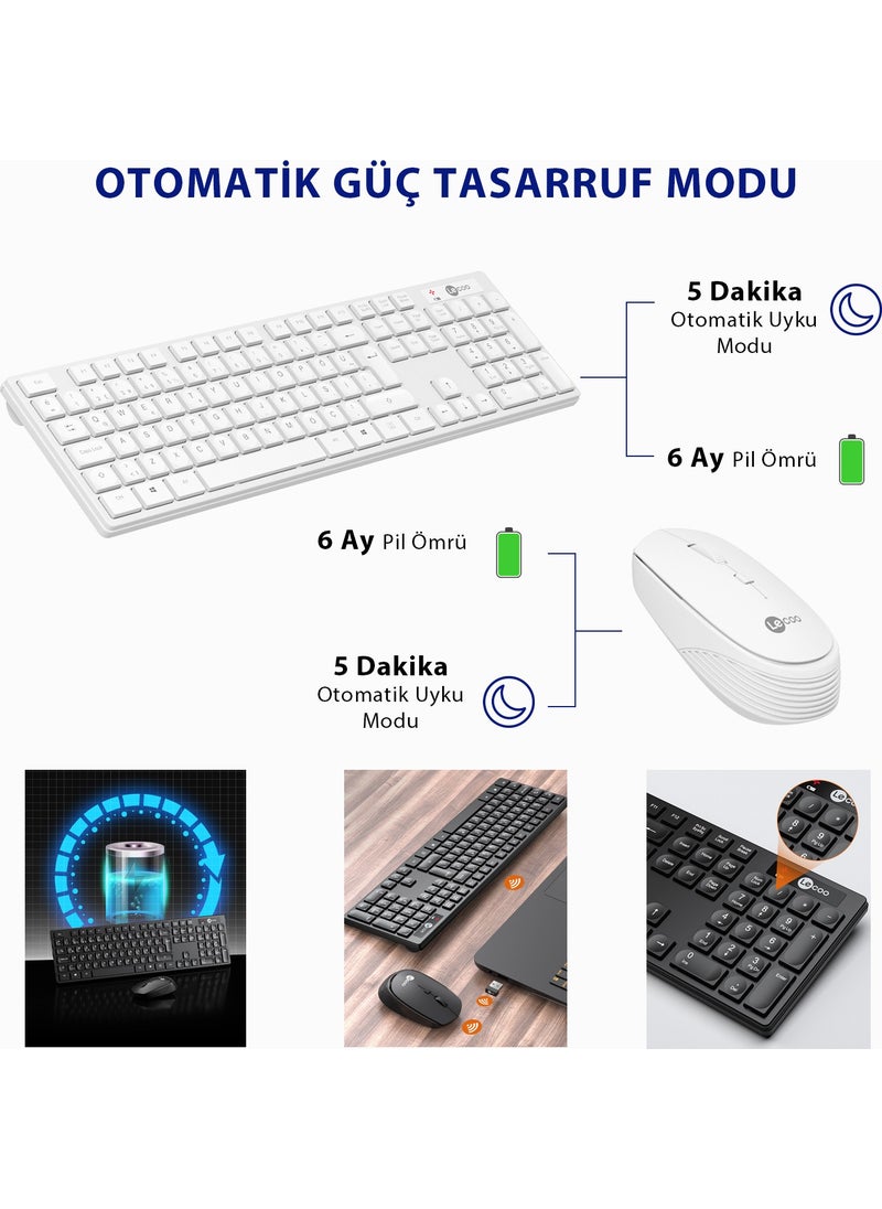 lecoo - KM2001 Wireless Turkish Q Keyboard & Mouse Set White - Image 1