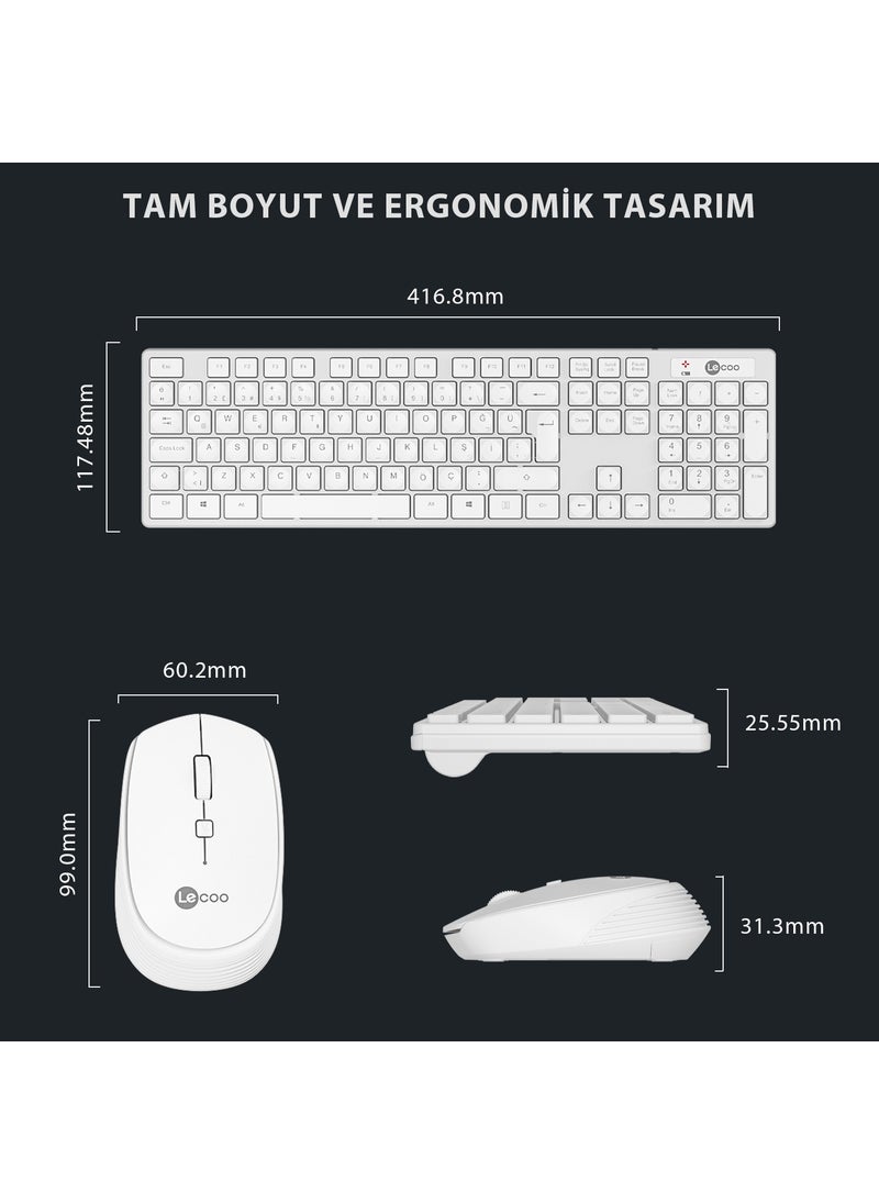 lecoo - KM2001 Wireless Turkish Q Keyboard & Mouse Set White - Image 1