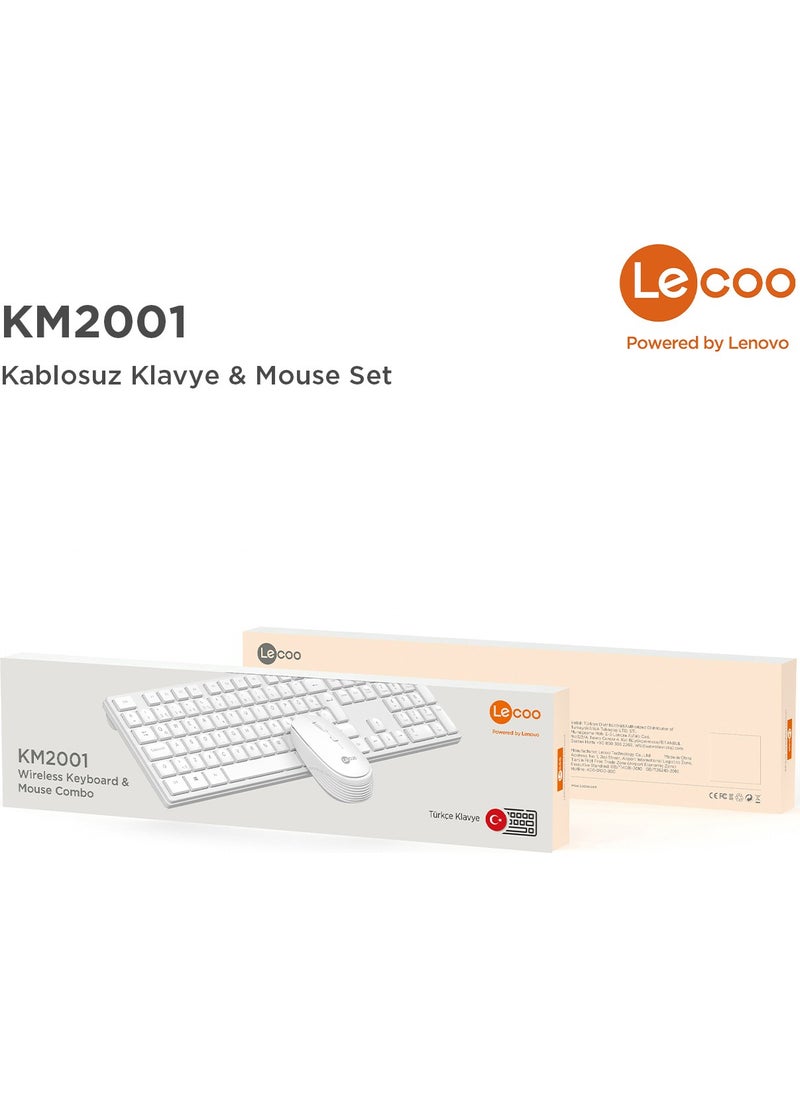 lecoo - KM2001 Wireless Turkish Q Keyboard & Mouse Set White - Image 1