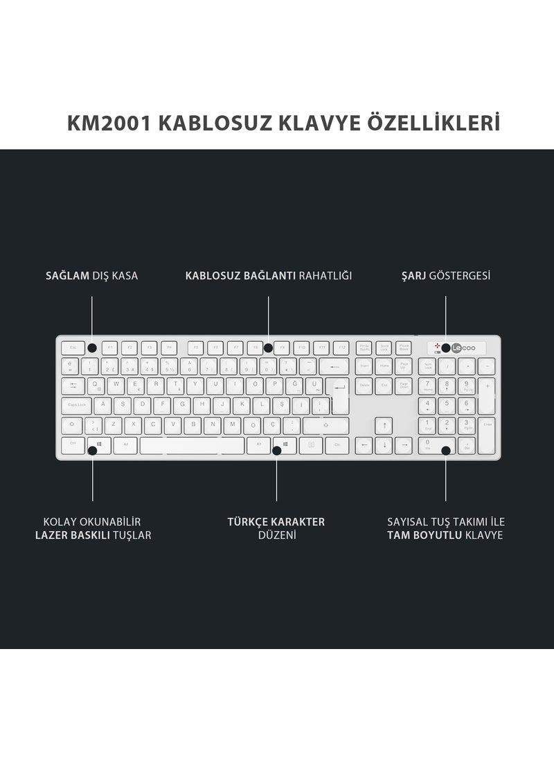 lecoo - KM2001 Wireless Turkish Q Keyboard & Mouse Set White - Image 1