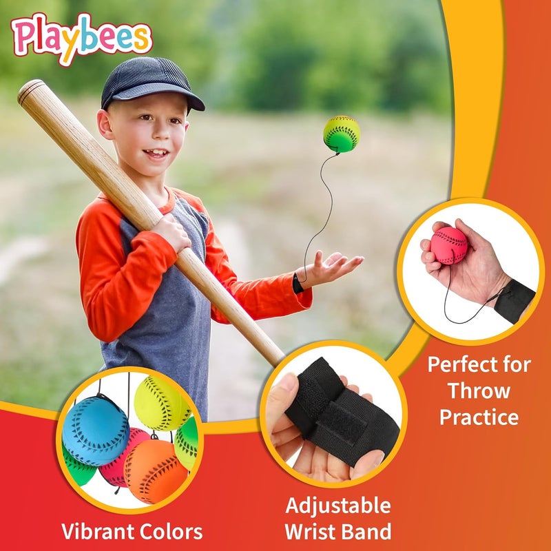 Playbees Wrist Baseballs Neon Reactive - 6 Pack - Practice Sports Balls for Fun Outdoor Activity for Kids - Spring Training, Party Favor, Baseball Season Gift, Sports Team Party Bag Filler - Image 5