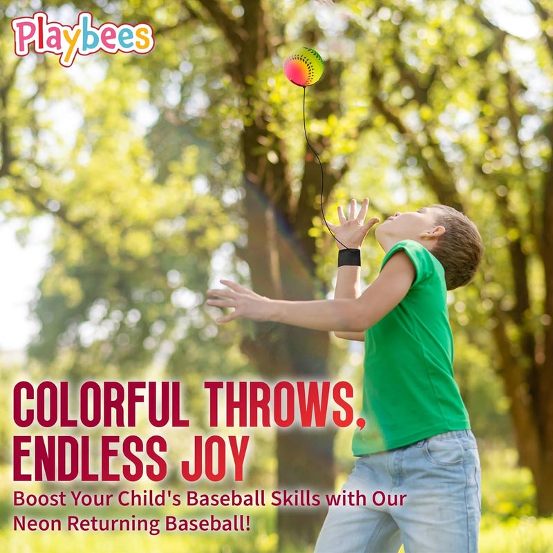 Playbees Wrist Baseballs Neon Reactive - 6 Pack - Practice Sports Balls for Fun Outdoor Activity for Kids - Spring Training, Party Favor, Baseball Season Gift, Sports Team Party Bag Filler - Image 3