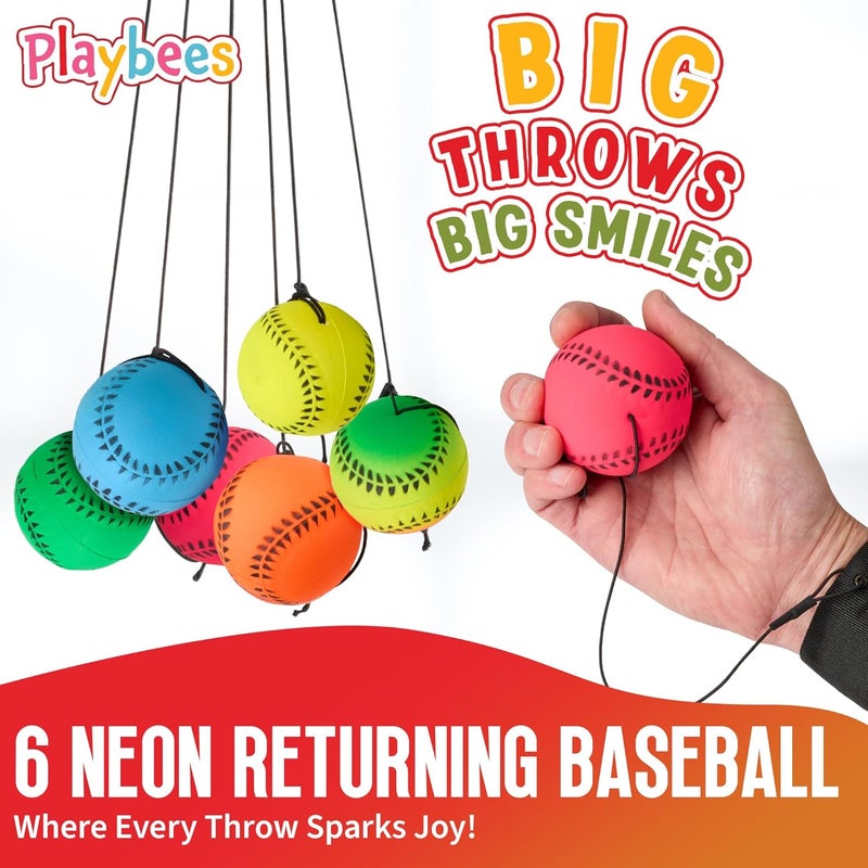 Playbees Wrist Baseballs Neon Reactive - 6 Pack - Practice Sports Balls for Fun Outdoor Activity for Kids - Spring Training, Party Favor, Baseball Season Gift, Sports Team Party Bag Filler - Image 2