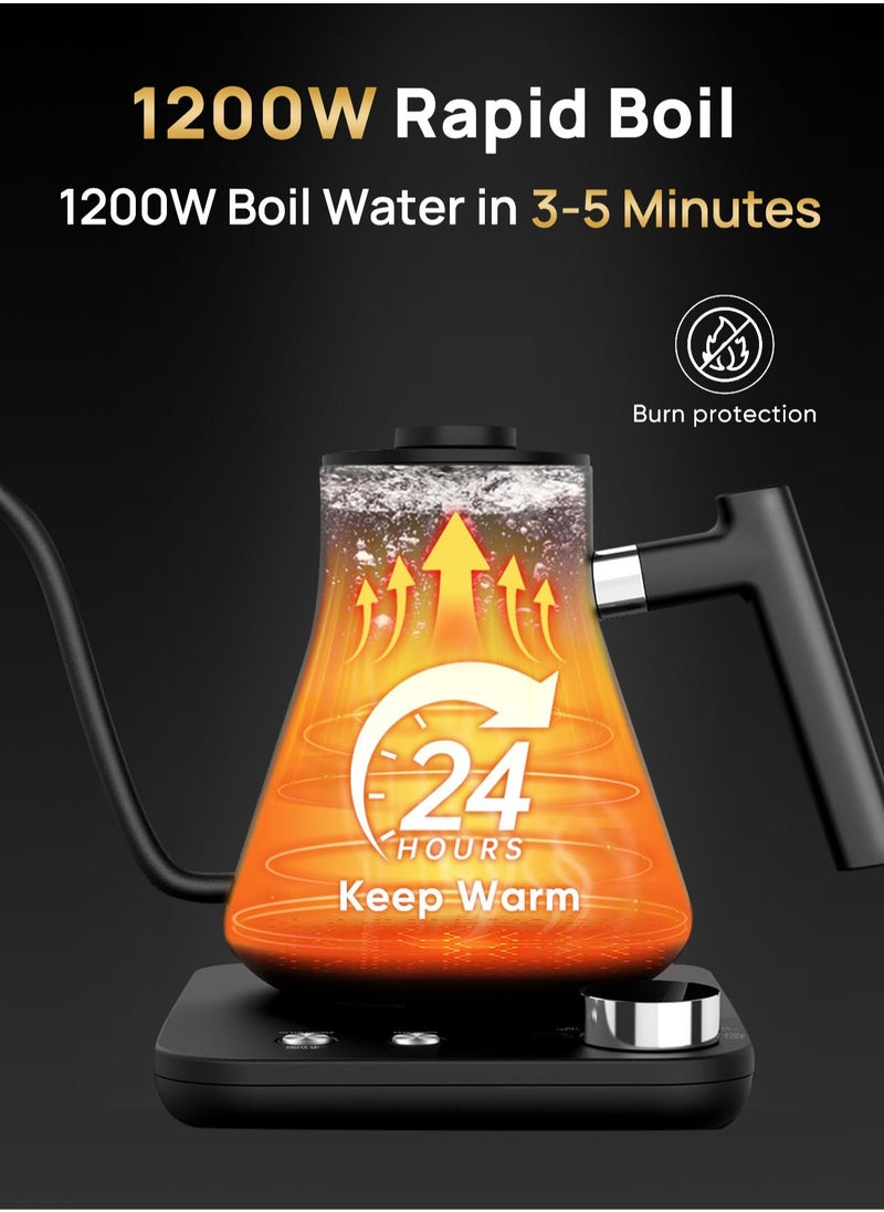 edoolffe Gooseneck Kettle Pour Over Kettle Electric Coffee Kettle Knob Temperature Adjustment with Digital Display Automatic Insulation Stainless Steel 1200W Quick Heating 0.9L for Home and Office Matte Black  - Image 4