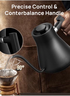 edoolffe Gooseneck Kettle Pour Over Kettle Electric Coffee Kettle Knob Temperature Adjustment with Digital Display Automatic Insulation Stainless Steel 1200W Quick Heating 0.9L for Home and Office Matte Black  - Image 3