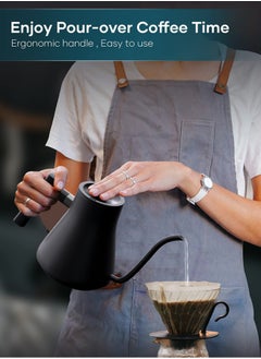 edoolffe Gooseneck Kettle Pour Over Kettle Electric Coffee Kettle Knob Temperature Adjustment with Digital Display Automatic Insulation Stainless Steel 1200W Quick Heating 0.9L for Home and Office Matte Black  - Image 2
