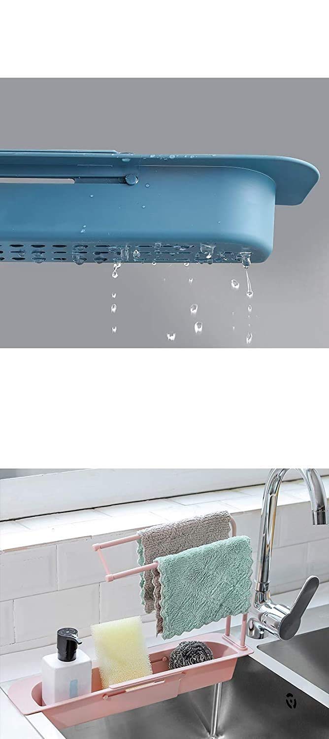 Mforall Telescopic Sink Shelf Adjustable Faucet Plastic Rack Dish Brushes Sponge Storage Shelves Sink Drain Basket Kitchen Sink Holder Rack, Multicolor - Image 5