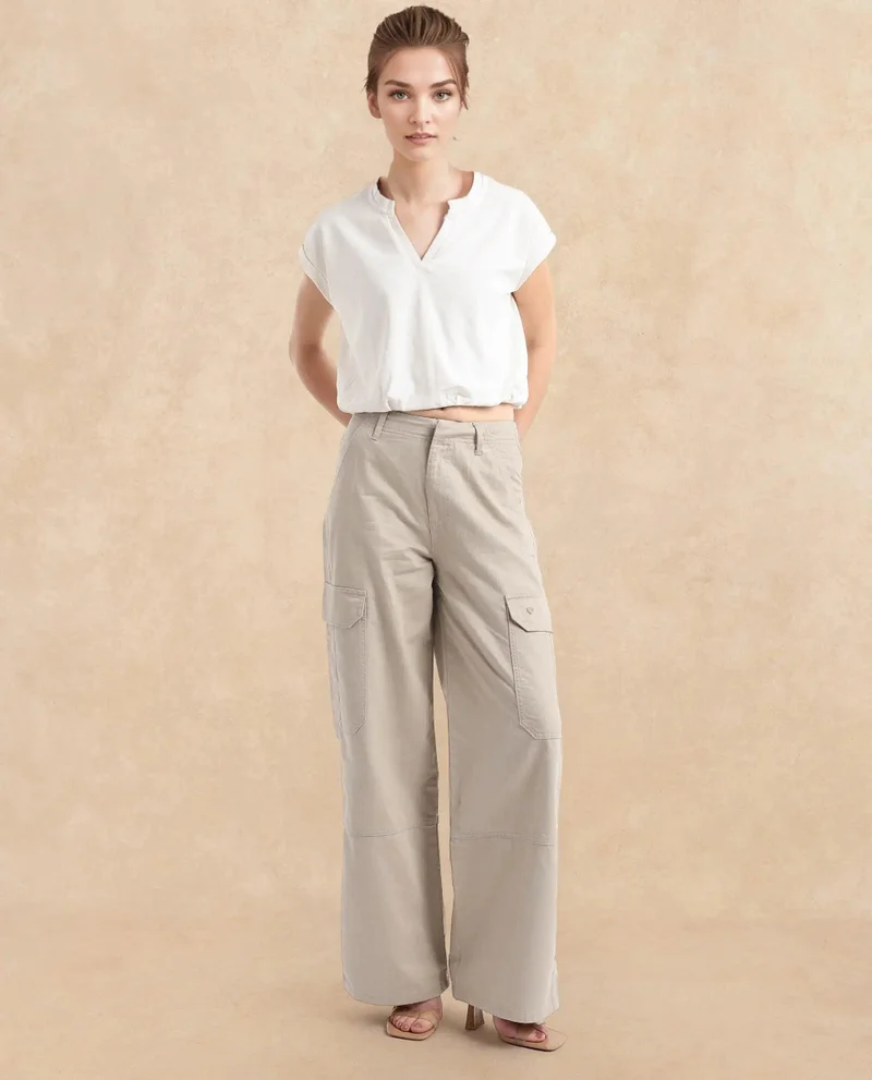 ريريزم Women's Wide Ankle Length Broad Cargo Trouser