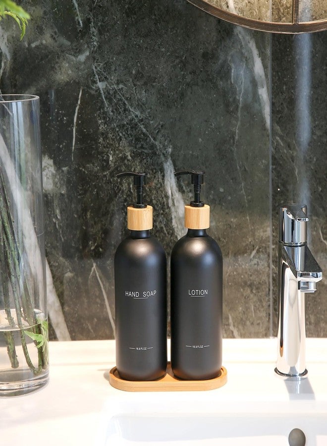 BONLONG Black Soap Dispenser Bathroom Set, Bamboo Pumps & Tray, Hand Soap, and Lotion Dispenser Set Suitable for Bathroom Counter Decor. (Black) - Image 4