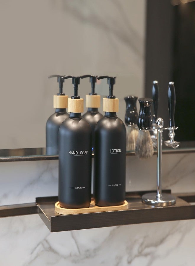 BONLONG Black Soap Dispenser Bathroom Set, Bamboo Pumps & Tray, Hand Soap, and Lotion Dispenser Set Suitable for Bathroom Counter Decor. (Black) - Image 5