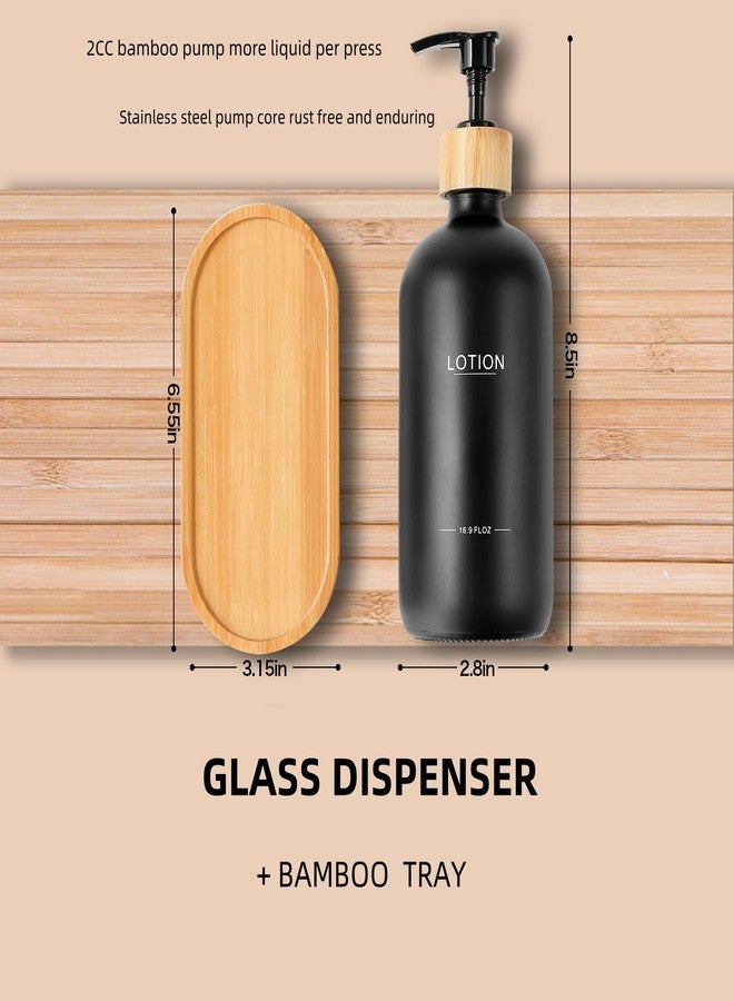 BONLONG Black Soap Dispenser Bathroom Set, Bamboo Pumps & Tray, Hand Soap, and Lotion Dispenser Set Suitable for Bathroom Counter Decor. (Black) - Image 3