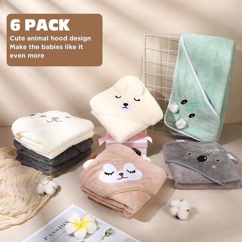 SmoothNovelty 6 Pack Baby Bath Towels Set 315 x 315 Inch Baby Hooded Towel Coral Fleece Soft Absorbent Toddler Hooded Bath Blanket for Newborn Boy Girl Shower Kids Infant GiftMulticolorClassic - Image 2