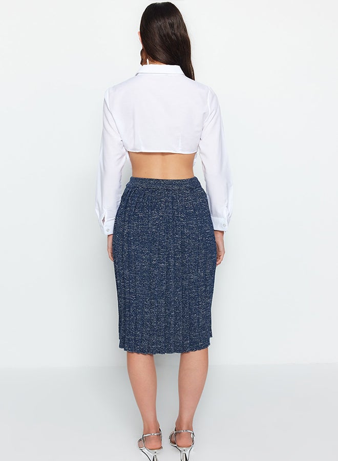 trendyol Navy Blue Glitter Pleated Knitwear Skirt TWOAW24ET00000  - Image 5
