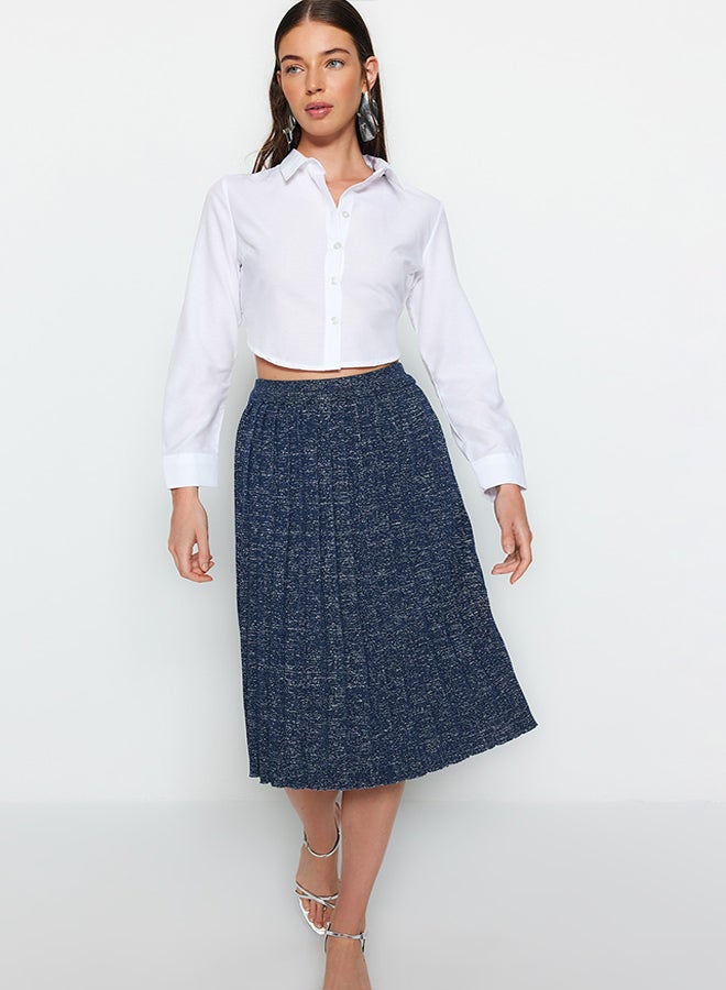 trendyol Navy Blue Glitter Pleated Knitwear Skirt TWOAW24ET00000  - Image 1