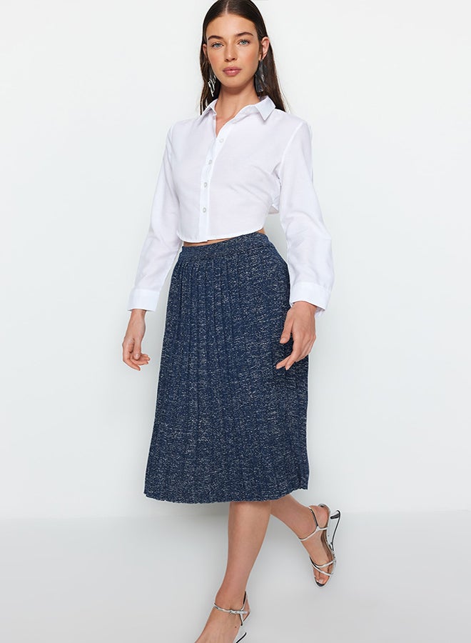 trendyol Navy Blue Glitter Pleated Knitwear Skirt TWOAW24ET00000  - Image 3