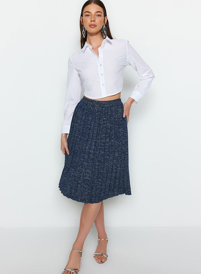 trendyol Navy Blue Glitter Pleated Knitwear Skirt TWOAW24ET00000  - Image 2