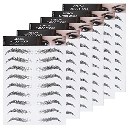 Molain Brow Tattoo Eyebrow Peel Off Temporary Tint Waterproof 4d Realistic Sticker Angled Stencil Removal Practice Drawing Color Sheets Patches Women Girls Makeup6 PCS Black - Image 1