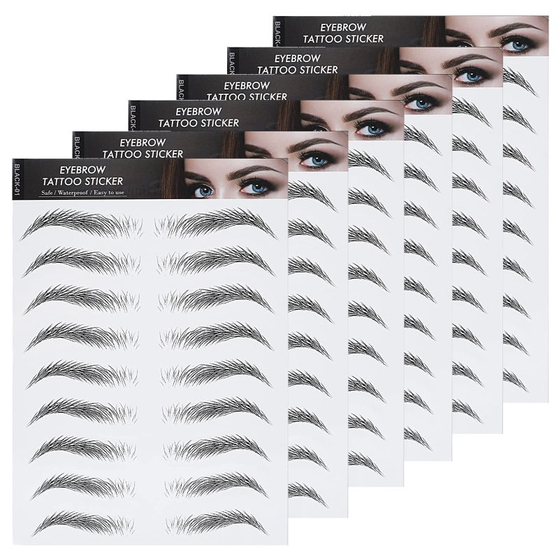 Molain Brow Tattoo Eyebrow Peel Off Temporary Tint Waterproof 4d Realistic Sticker Angled Stencil Removal Practice Drawing Color Sheets Patches Women Girls Makeup6 PCS Black - Image 3