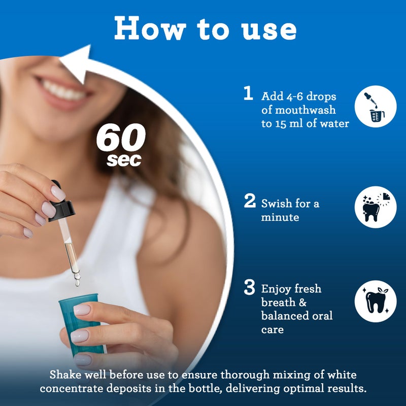 GuruNanda غسول الفم المركز من جوروناندا (2 أونصة سائلة)، خالٍ من الفلورايد، غسول فم بالنعناع مع زيوت أساسية طبيعية، يدعم 300 شطفة، يساعد في الحصول على نفس منعش - Image 5