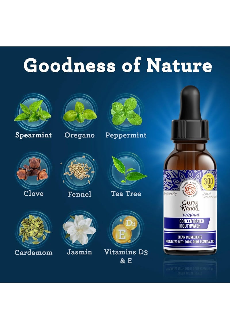 GuruNanda - GuruNanda Concentrated Mouthwash (2 fl oz), Fluoride-Free, Mint Mouthwash with Natural Essential Oils, Supports 300 Rinses, Aids in Fresh Breath - Image 1