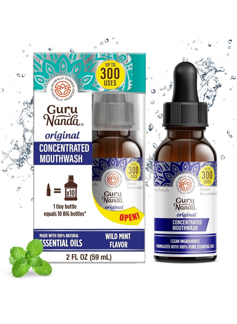 GuruNanda - GuruNanda Concentrated Mouthwash (2 fl oz), Fluoride-Free, Mint Mouthwash with Natural Essential Oils, Supports 300 Rinses, Aids in Fresh Breath - Image 1