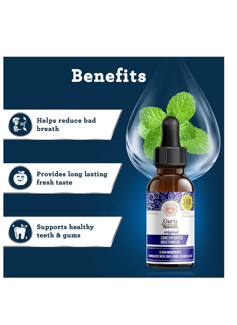 GuruNanda - GuruNanda Concentrated Mouthwash (2 fl oz), Fluoride-Free, Mint Mouthwash with Natural Essential Oils, Supports 300 Rinses, Aids in Fresh Breath - Image 1