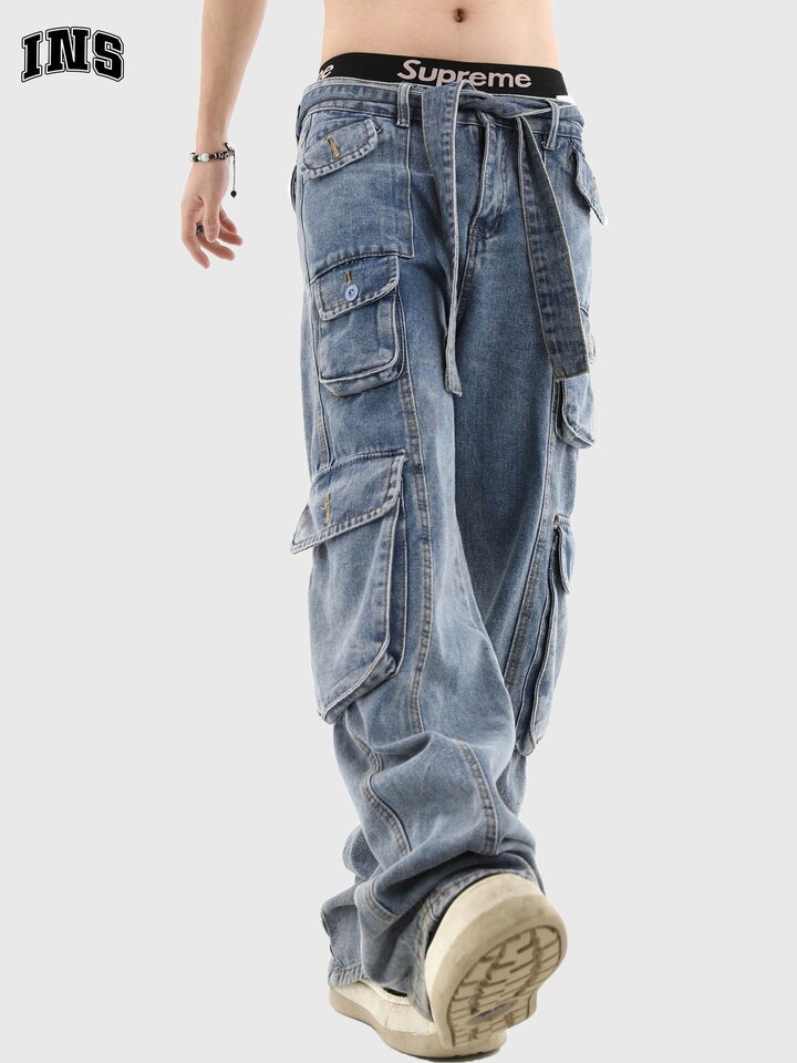 Unisex Classic Denim Jeans Loose Fit Daily Outdoor Wear - Image 1