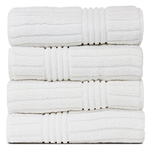 BC BARE COTTON Luxury Hotel & Spa 100% Natural Turkish Cotton Ribbed Channel Pattern Bath Towel (Set of 4), White (852-1501-01) - Image 1
