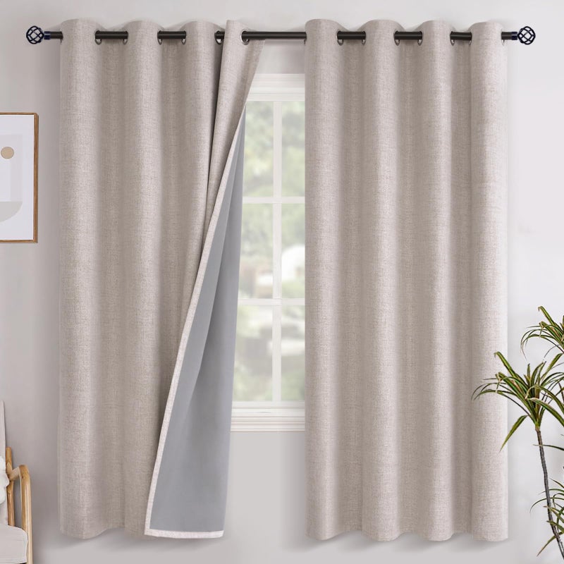 YoungsTex Linen Blackout Curtains 78 Inches Long for Bedroom, Room Darkening Thermal Insulated Drapes with Grommet Heat Blocking for Living Room Office Dining, Beige, 2 Panels, 52 X 78 Inch - Image 1