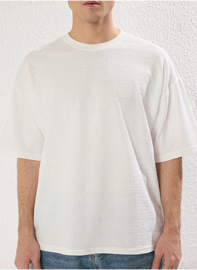 trendyol Ecru Oversize/Wide Textured Cut T-shirt  - Image 5