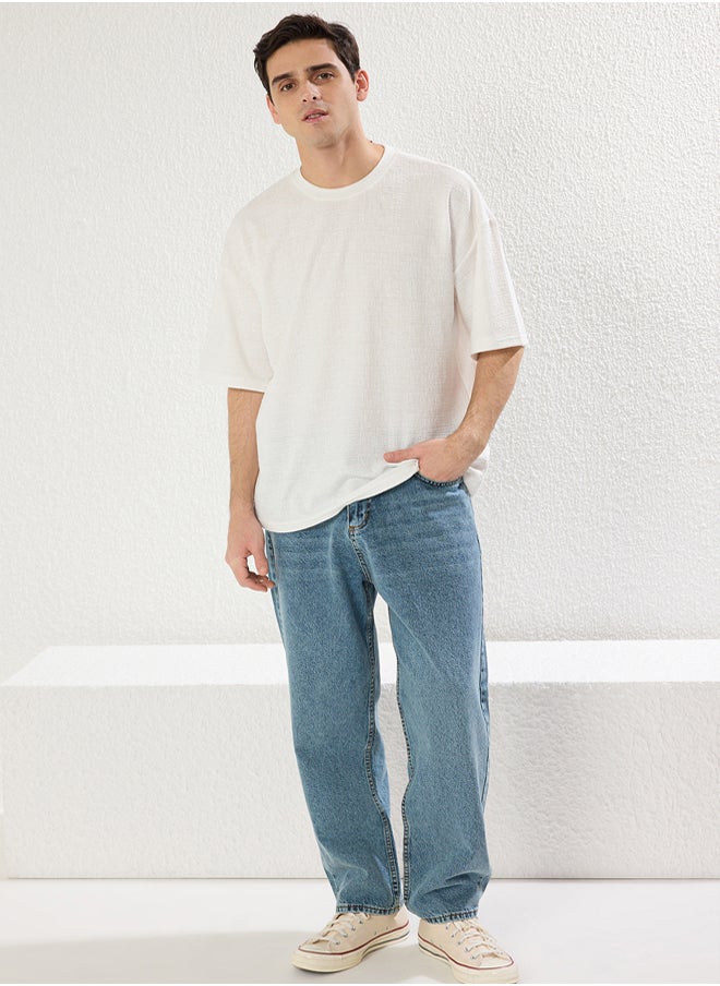 trendyol Ecru Oversize/Wide Textured Cut T-shirt  - Image 4