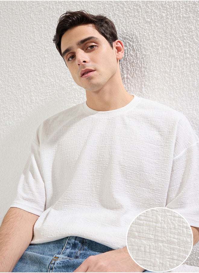 trendyol Ecru Oversize/Wide Textured Cut T-shirt  - Image 1